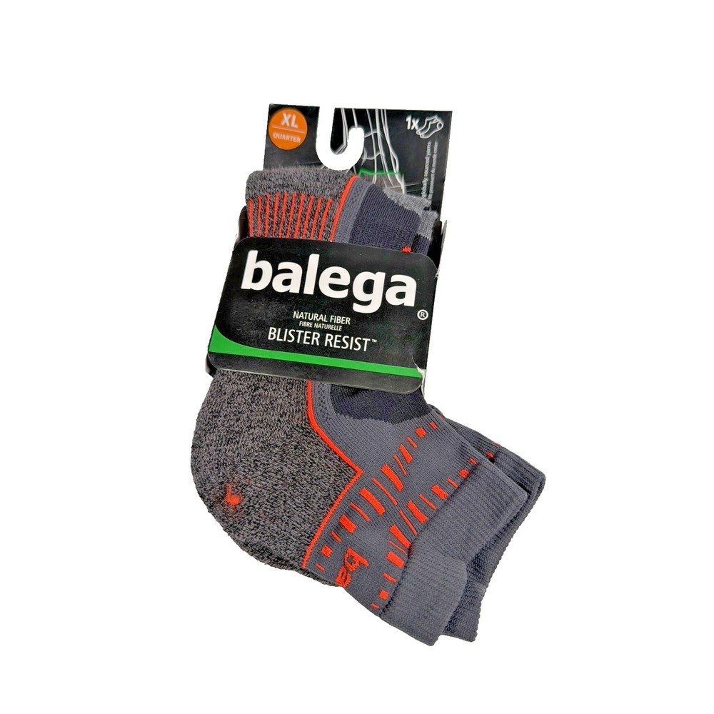 Balega Blister Resist Quarter Running Socks Grey Orange Men XL 12-14 NWT